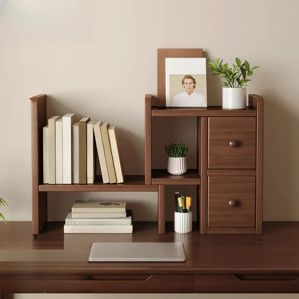 Modern Horizontal Open Back Wooden Desktop Bookshelf Image - 6