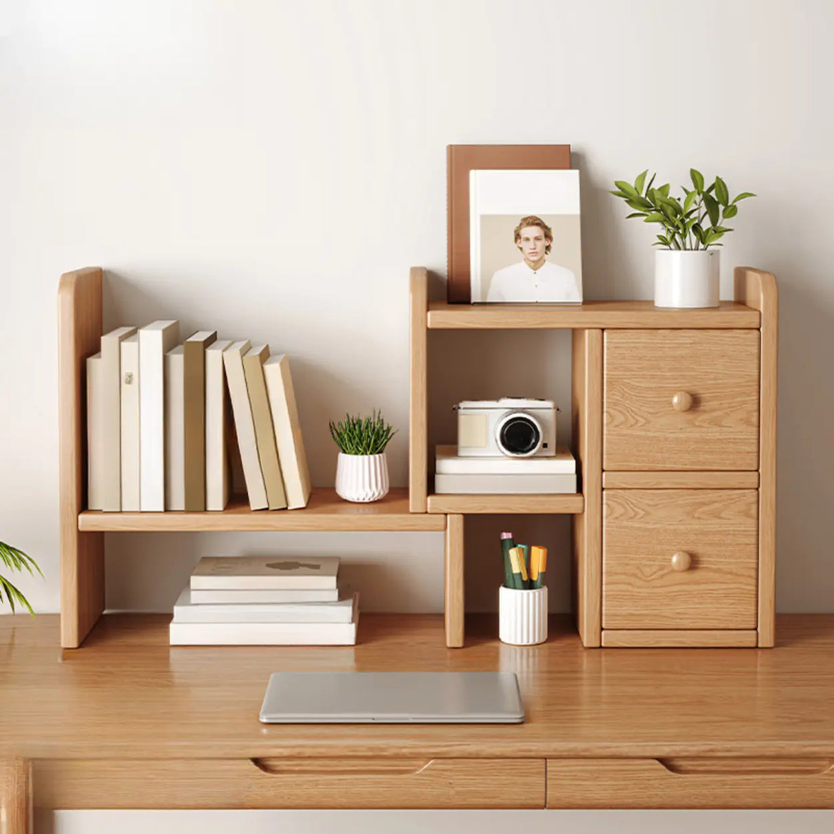 Modern Horizontal Open Back Wooden Desktop Bookshelf Image - 7