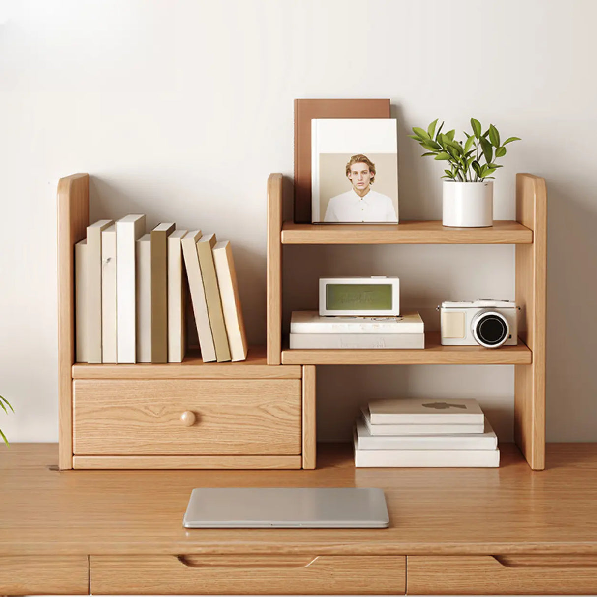 Modern Horizontal Open Back Wooden Desktop Bookshelf Image - 8