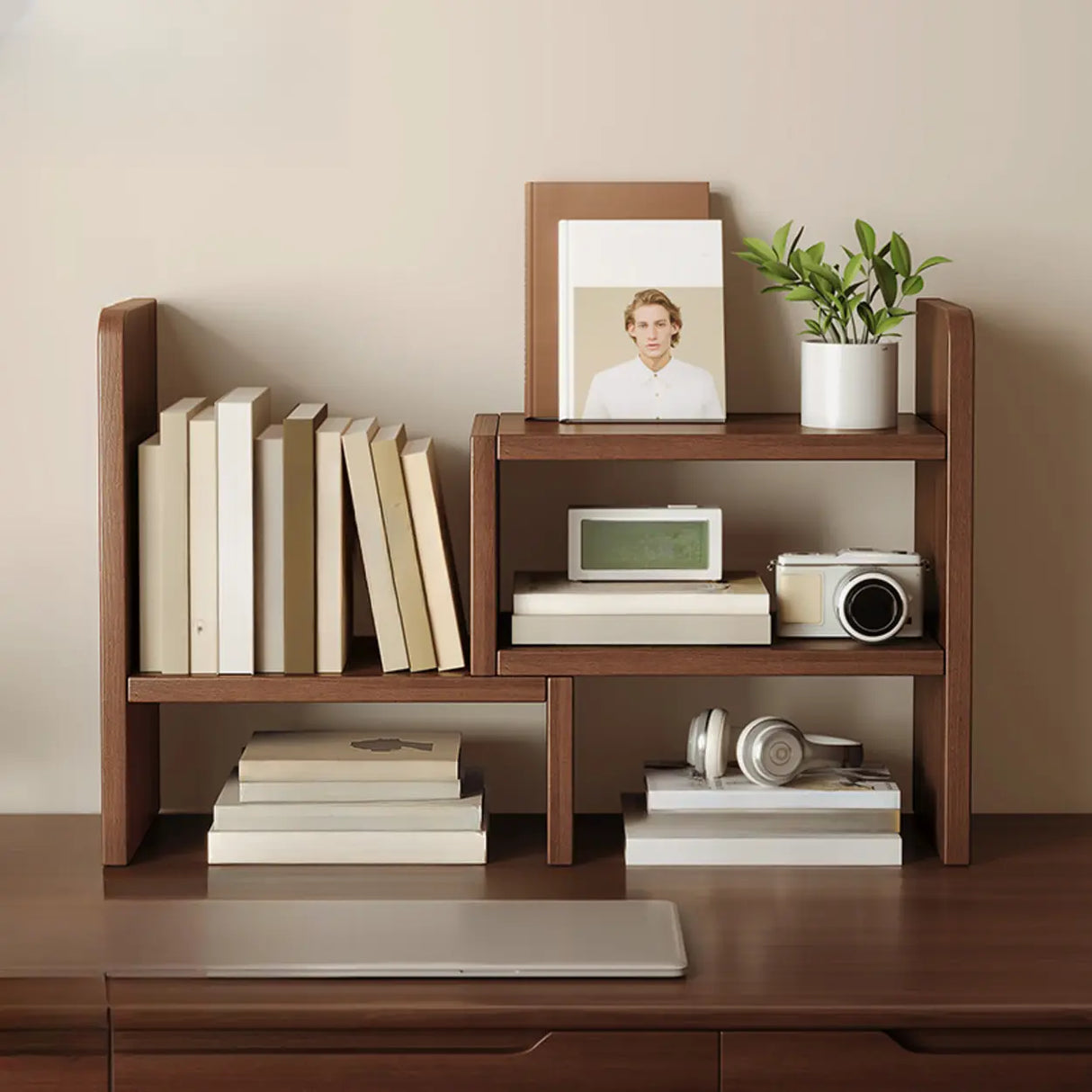 Modern Horizontal Open Back Wooden Desktop Bookshelf Image - 9
