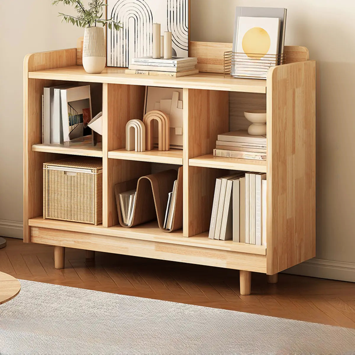 Modern Horizontal Pine Natural Shelf Storage Bookcase Image - 10