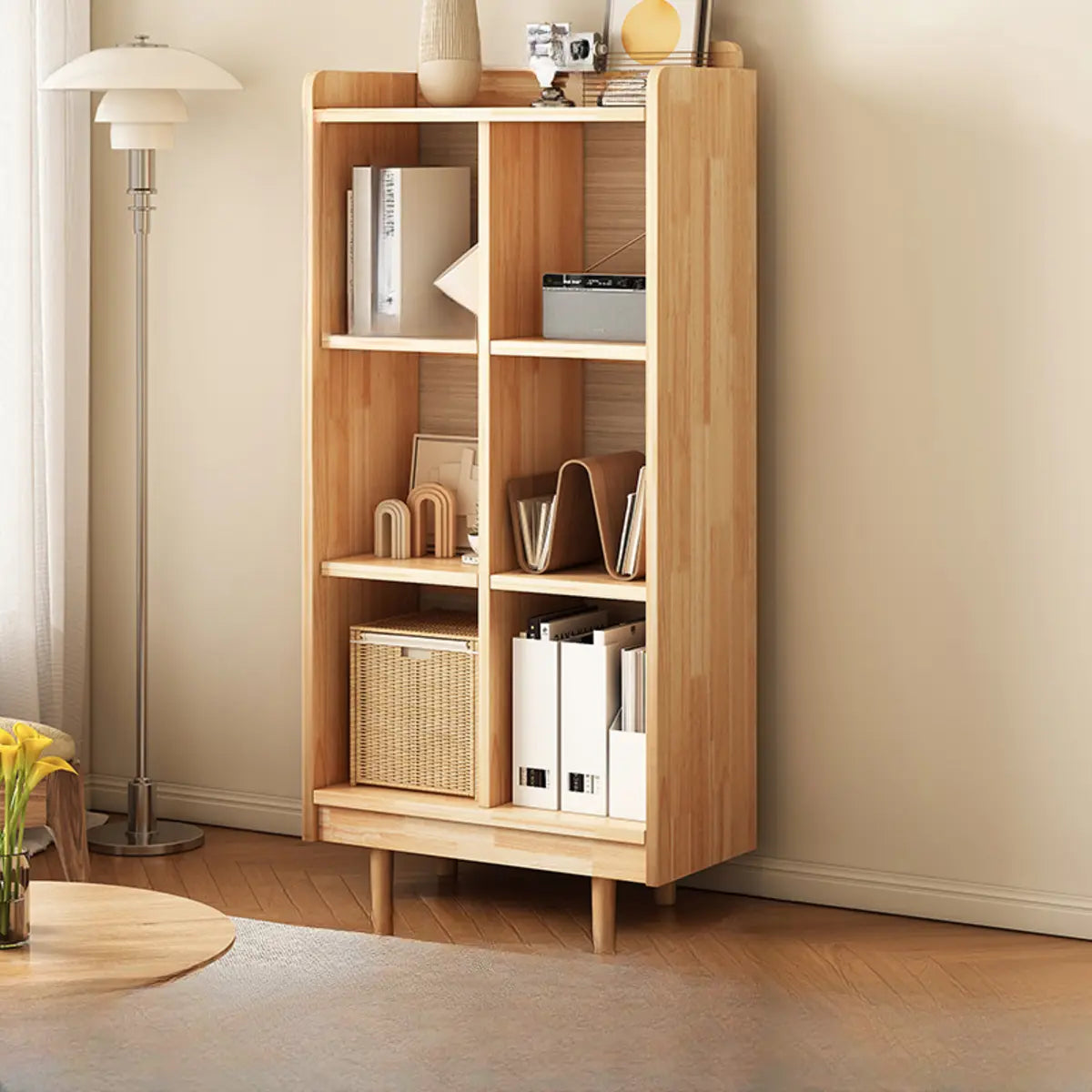 Modern Horizontal Pine Natural Shelf Storage Bookcase Image - 12