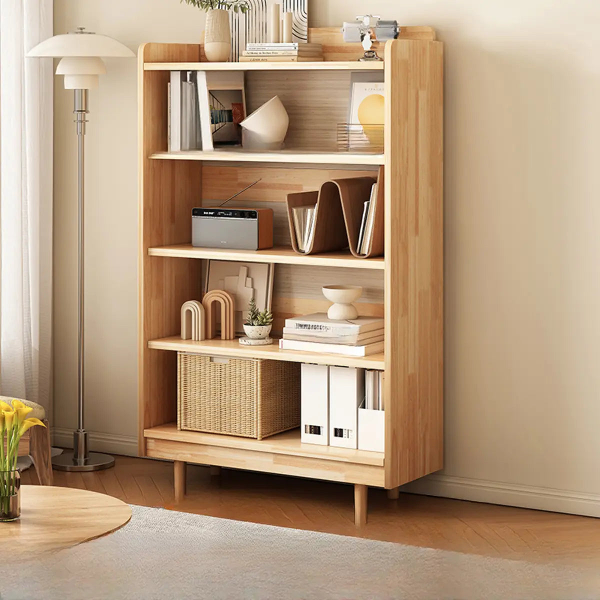 Modern Horizontal Pine Natural Shelf Storage Bookcase Image - 13