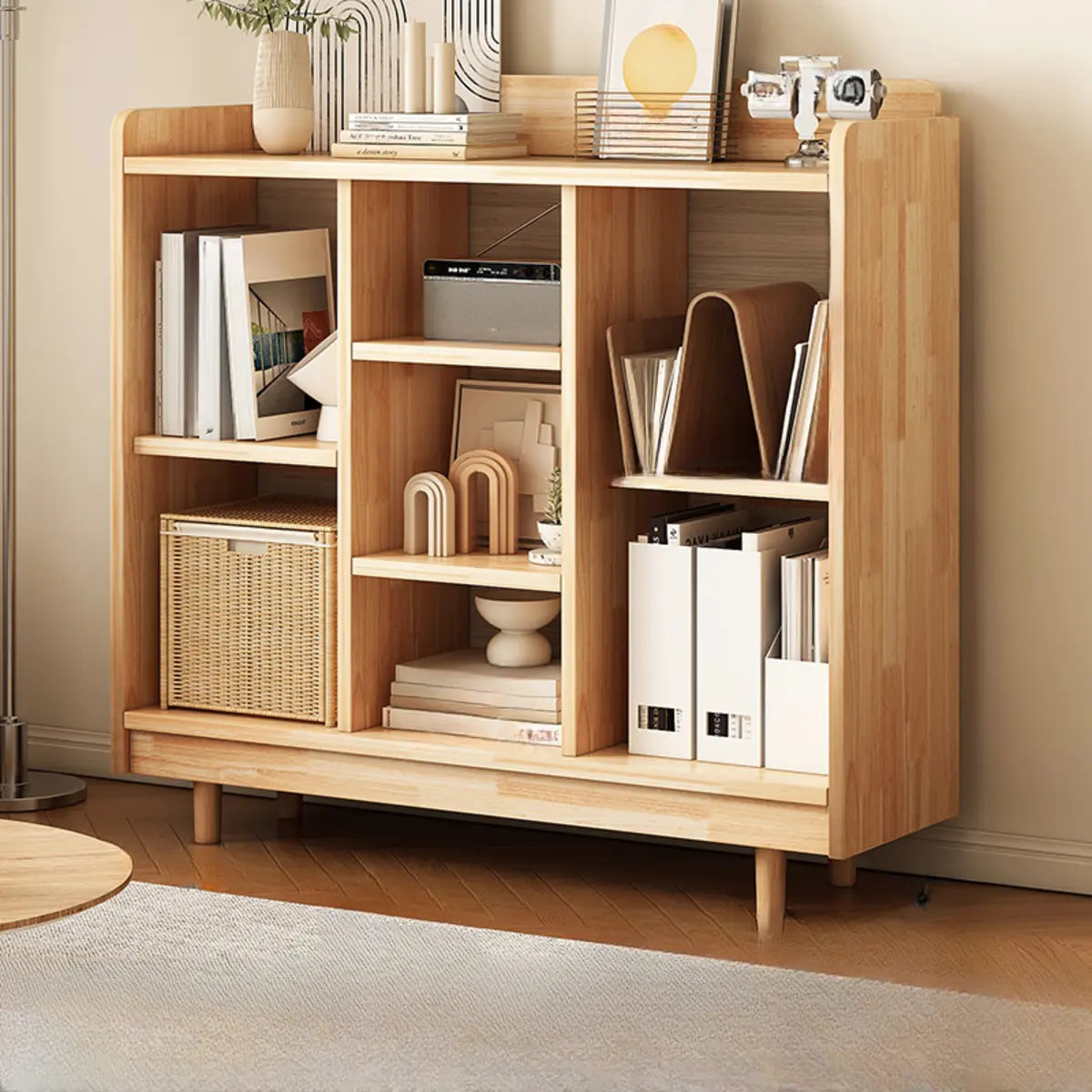 Modern Horizontal Pine Natural Shelf Storage Bookcase Image - 14