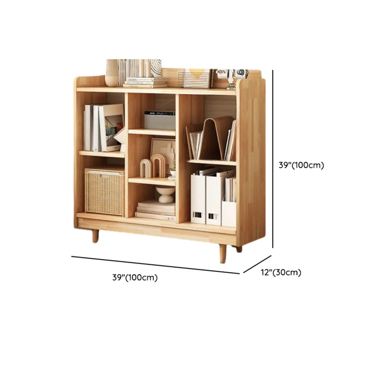 Modern Horizontal Pine Natural Shelf Storage Bookcase