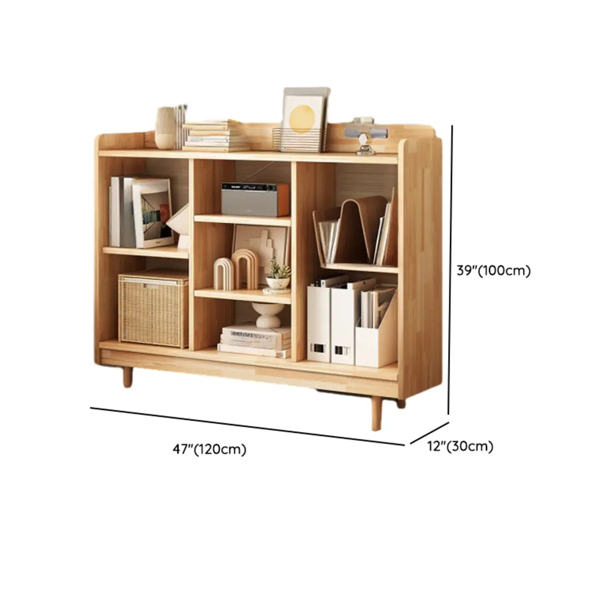 Modern Horizontal Pine Natural Shelf Storage Bookcase Image - 17