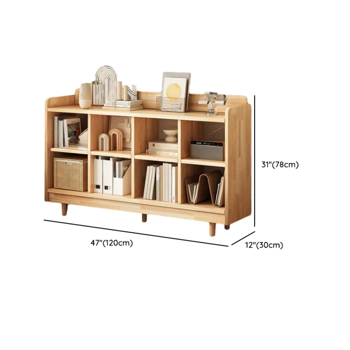 Modern Horizontal Pine Natural Shelf Storage Bookcase Image - 18