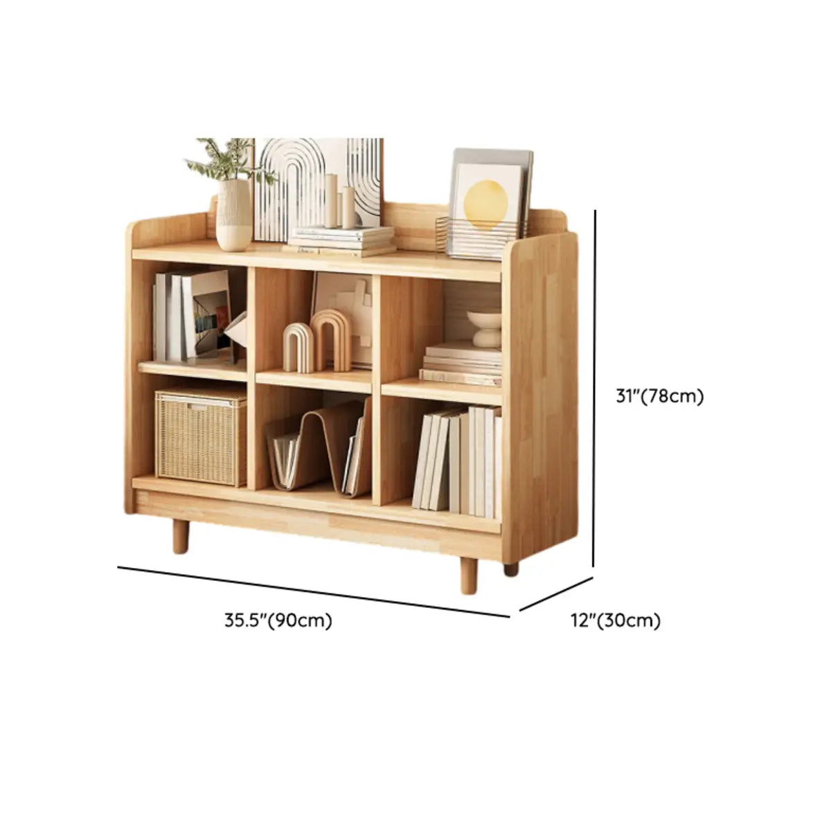 Modern Horizontal Pine Natural Shelf Storage Bookcase Image - 20