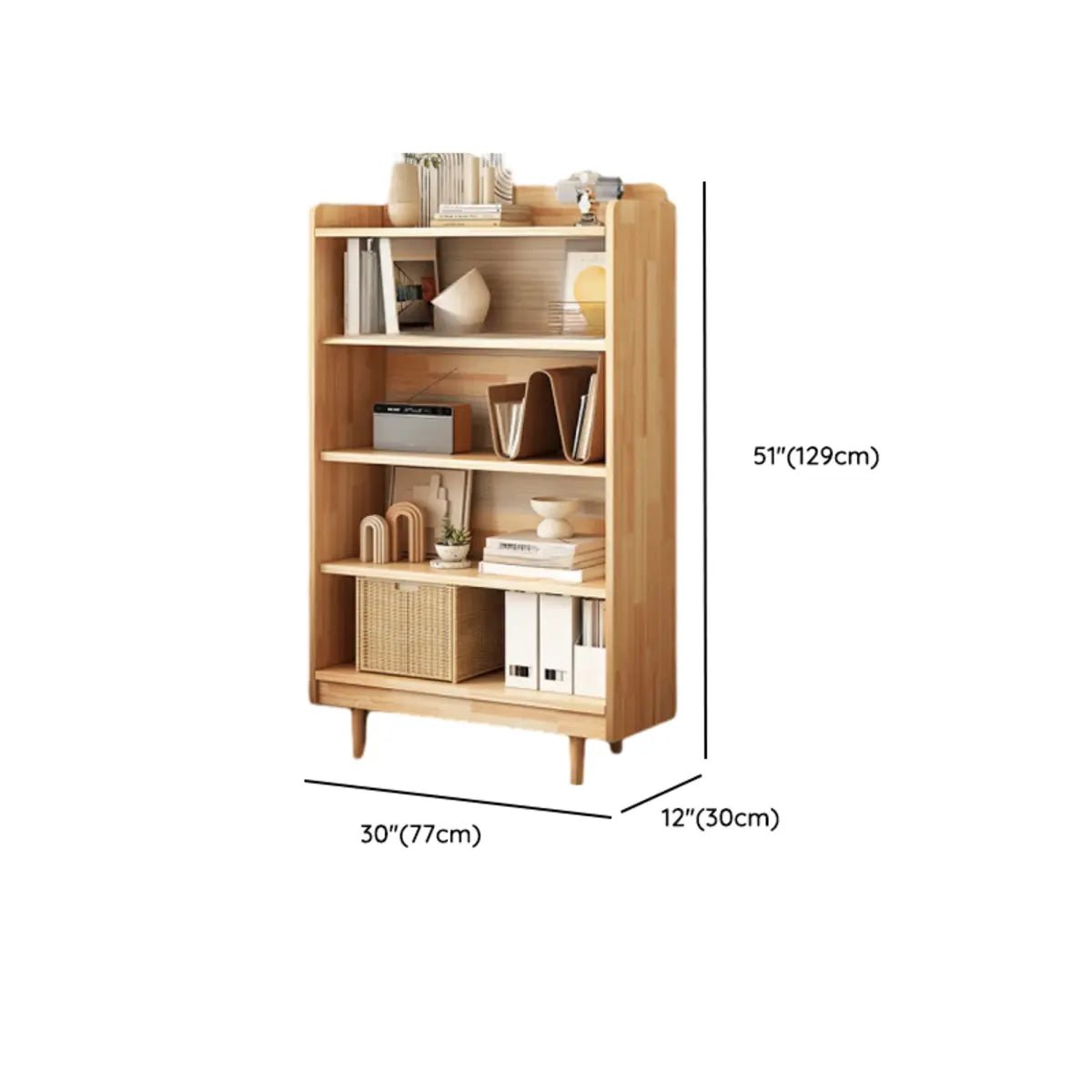Modern Horizontal Pine Natural Shelf Storage Bookcase Image - 22
