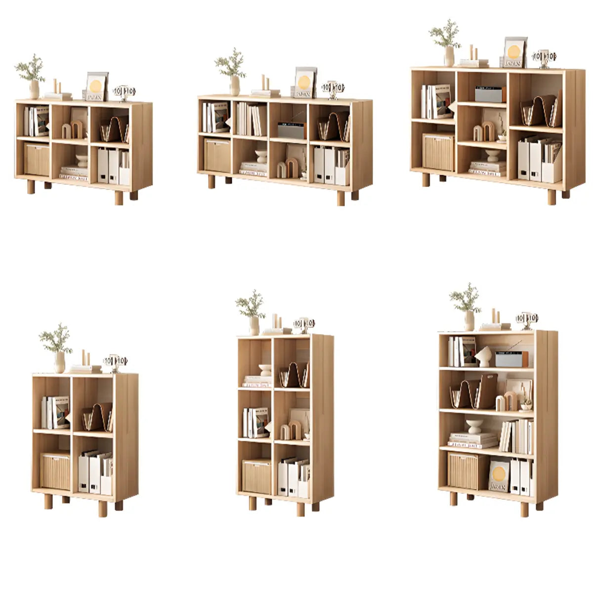 Modern Horizontal Pine Natural Shelf Storage Bookcase Image - 8