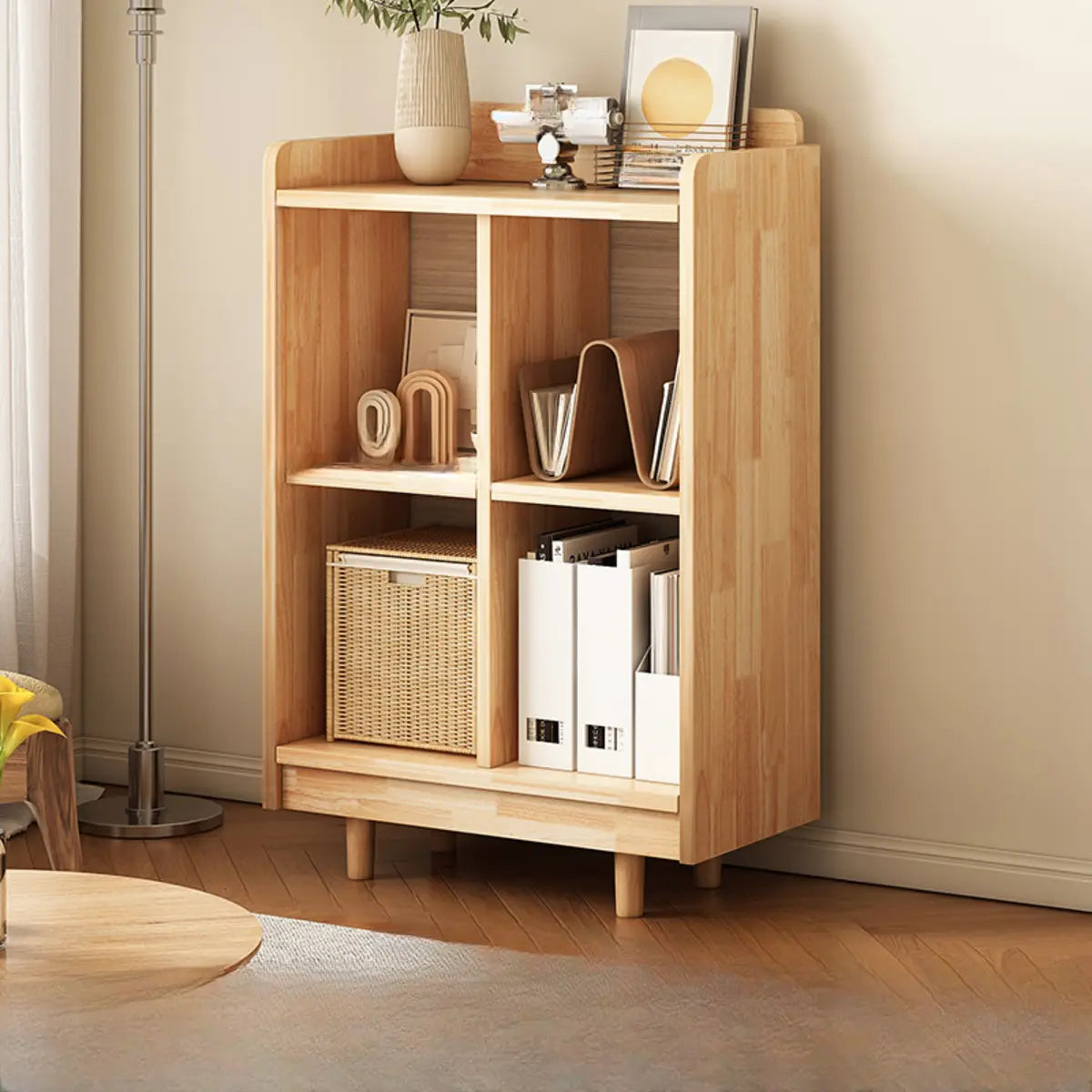Modern Horizontal Pine Natural Shelf Storage Bookcase Image - 9