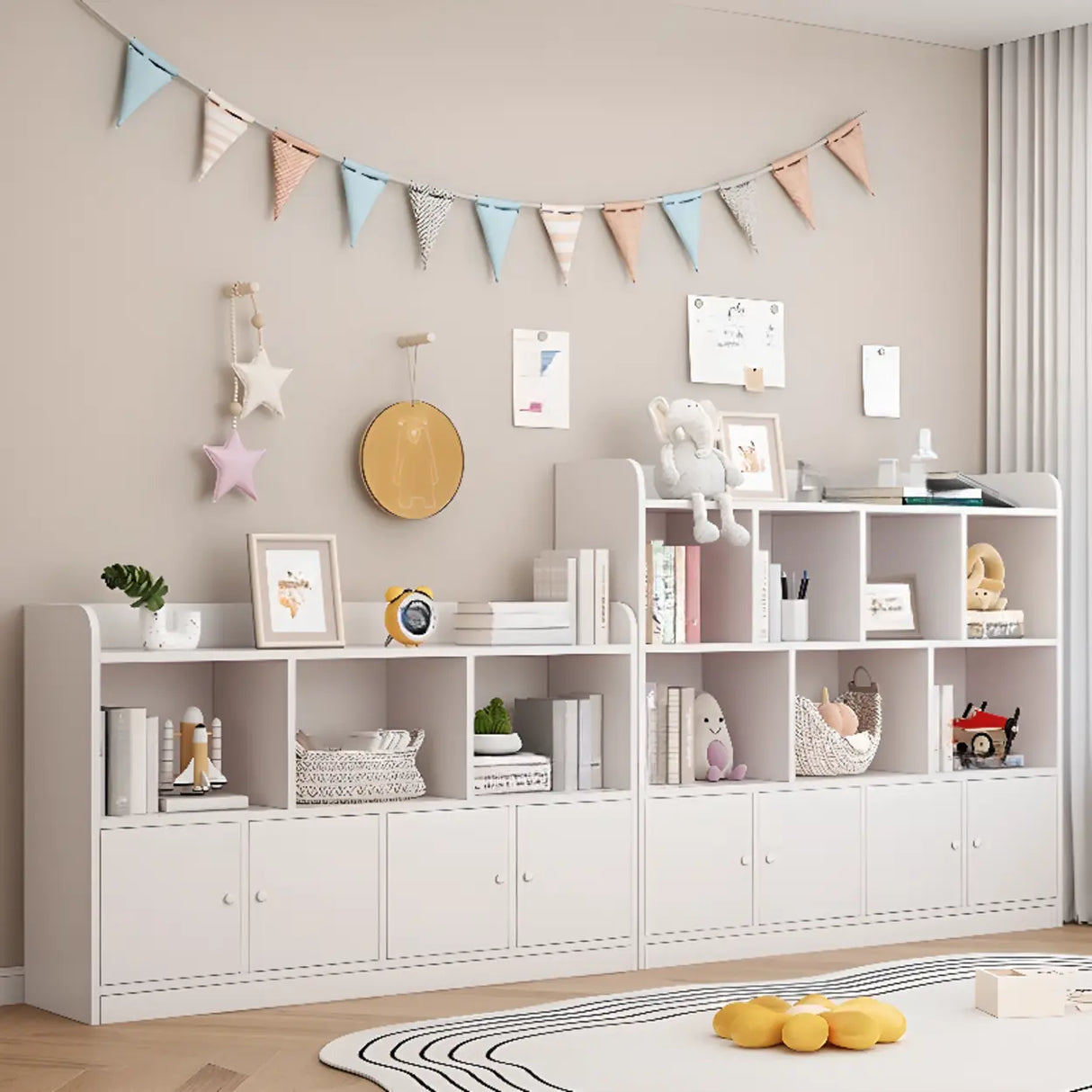 Modern Horizontal White Simple Wood Display Bookcases Image - 1