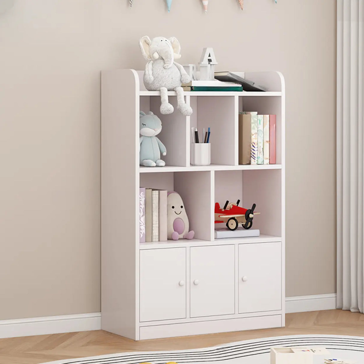 Modern Horizontal White Simple Wood Display Bookcases Image - 14