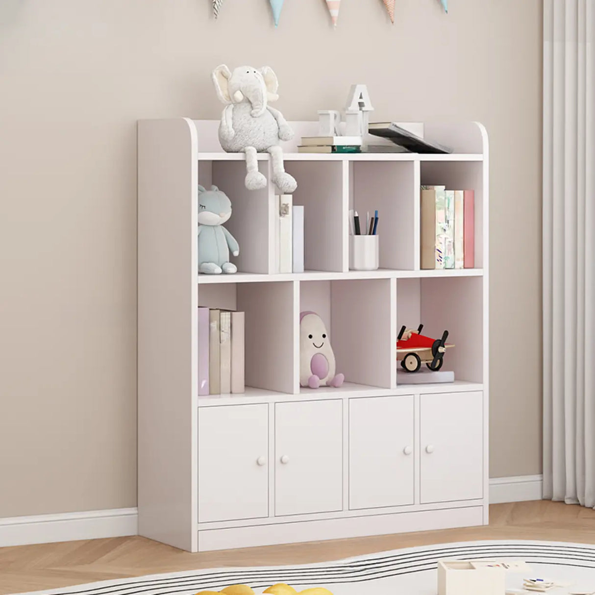 Modern Horizontal White Simple Wood Display Bookcases Image - 15