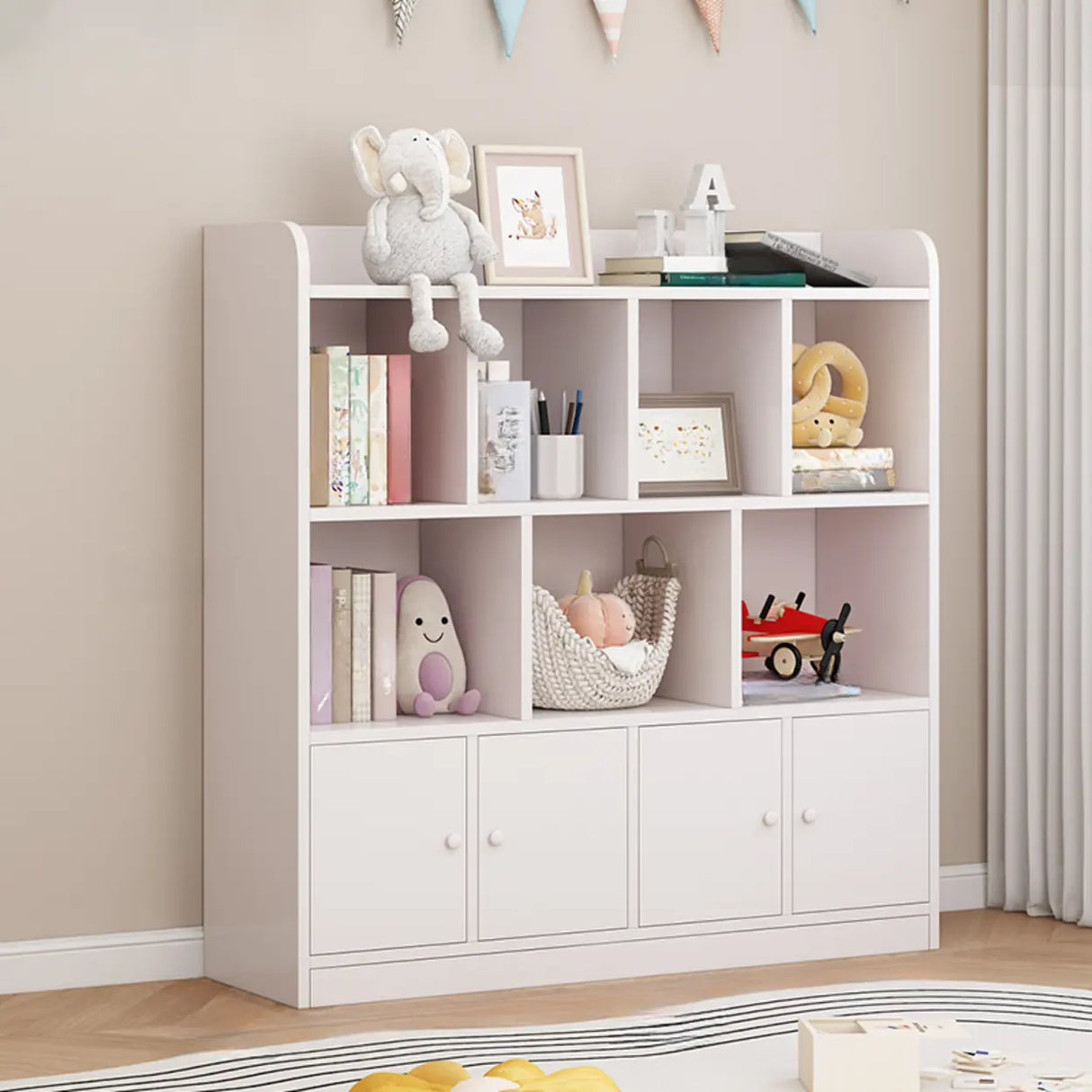 Modern Horizontal White Simple Wood Display Bookcases Image - 16