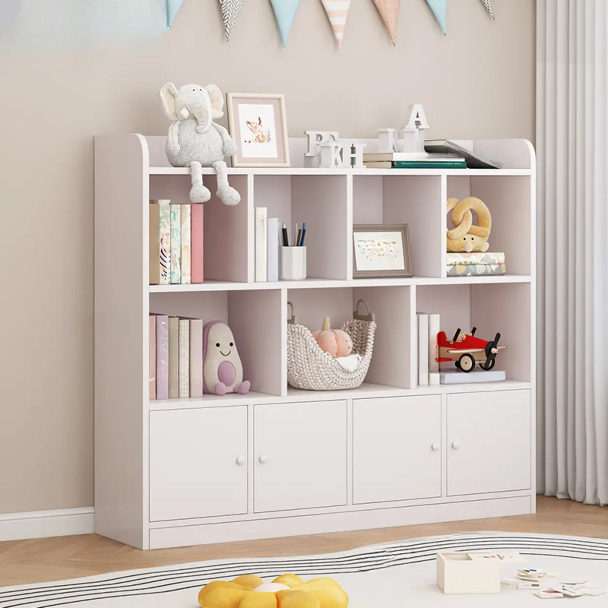 Modern Horizontal White Simple Wood Display Bookcases Image - 17