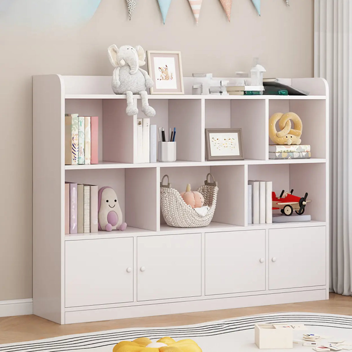 Modern Horizontal White Simple Wood Display Bookcases Image - 18