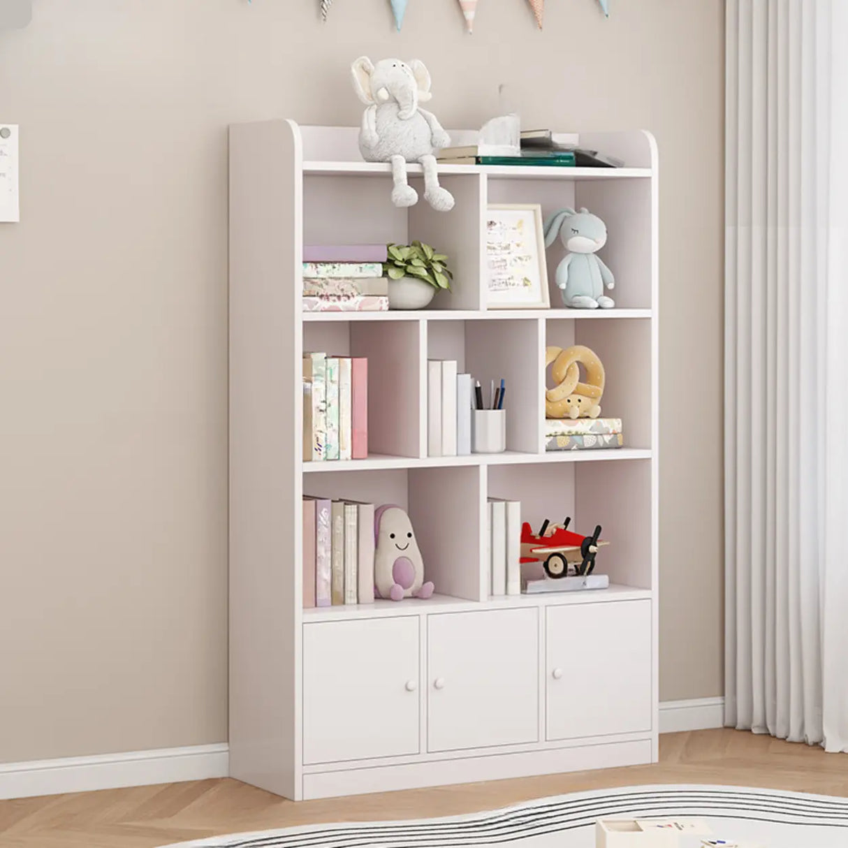 Modern Horizontal White Simple Wood Display Bookcases Image - 21