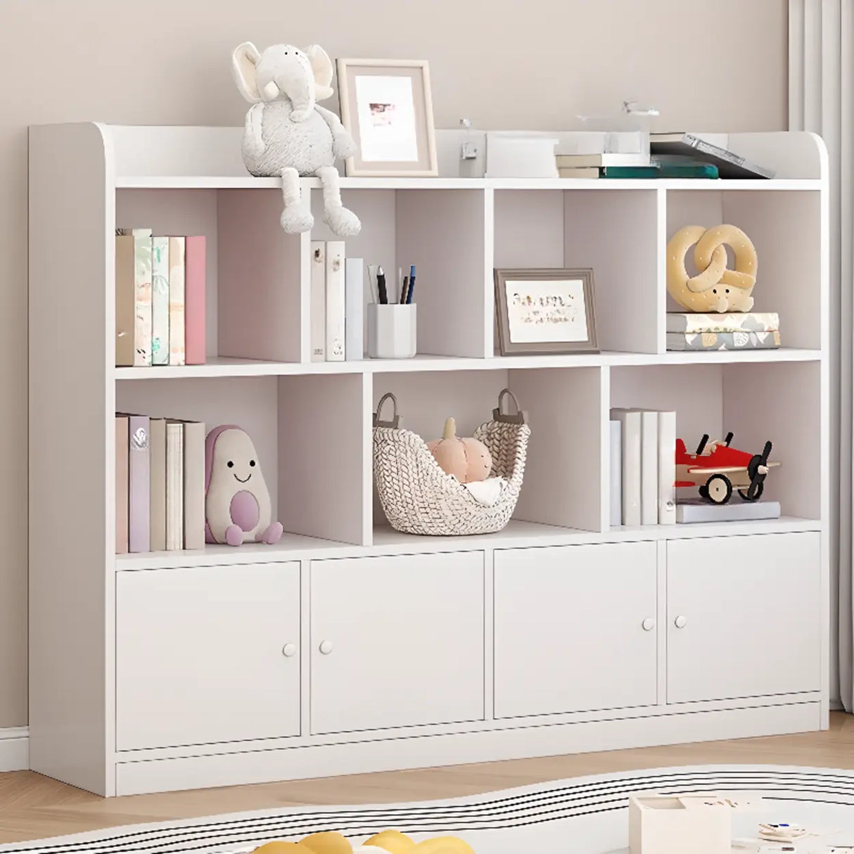 Modern Horizontal White Simple Wood Display Bookcases Image - 5