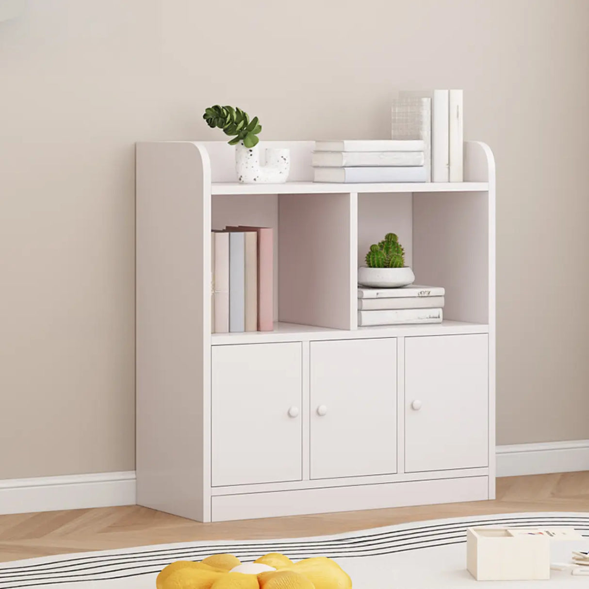 Modern Horizontal White Simple Wood Display Bookcases Image - 2