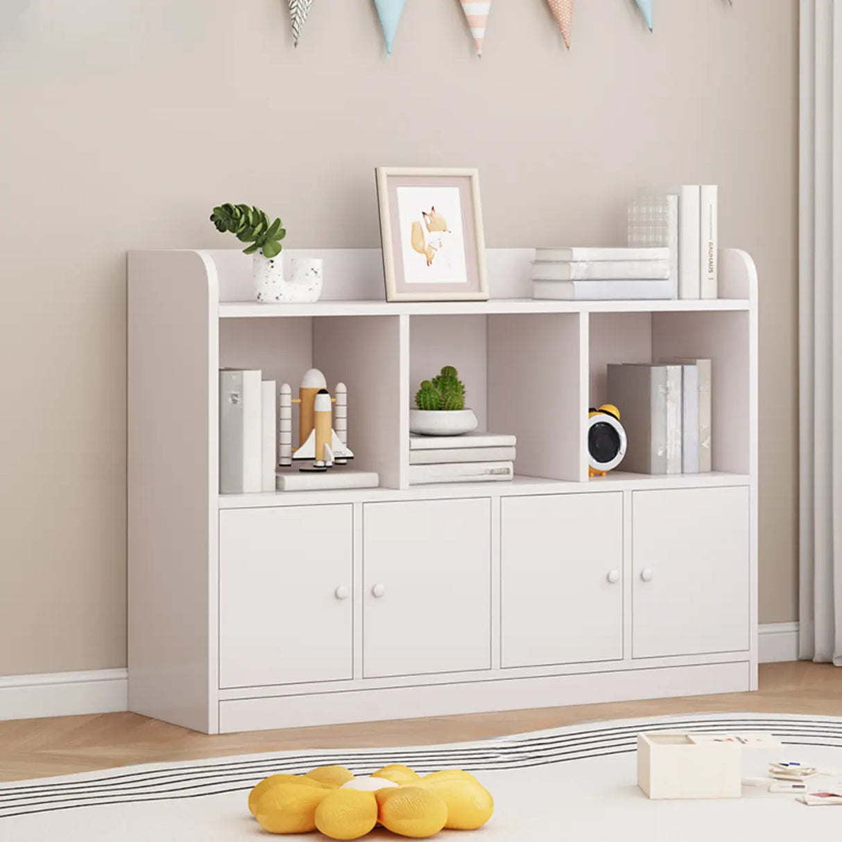 Modern Horizontal White Simple Wood Display Bookcases Image - 6
