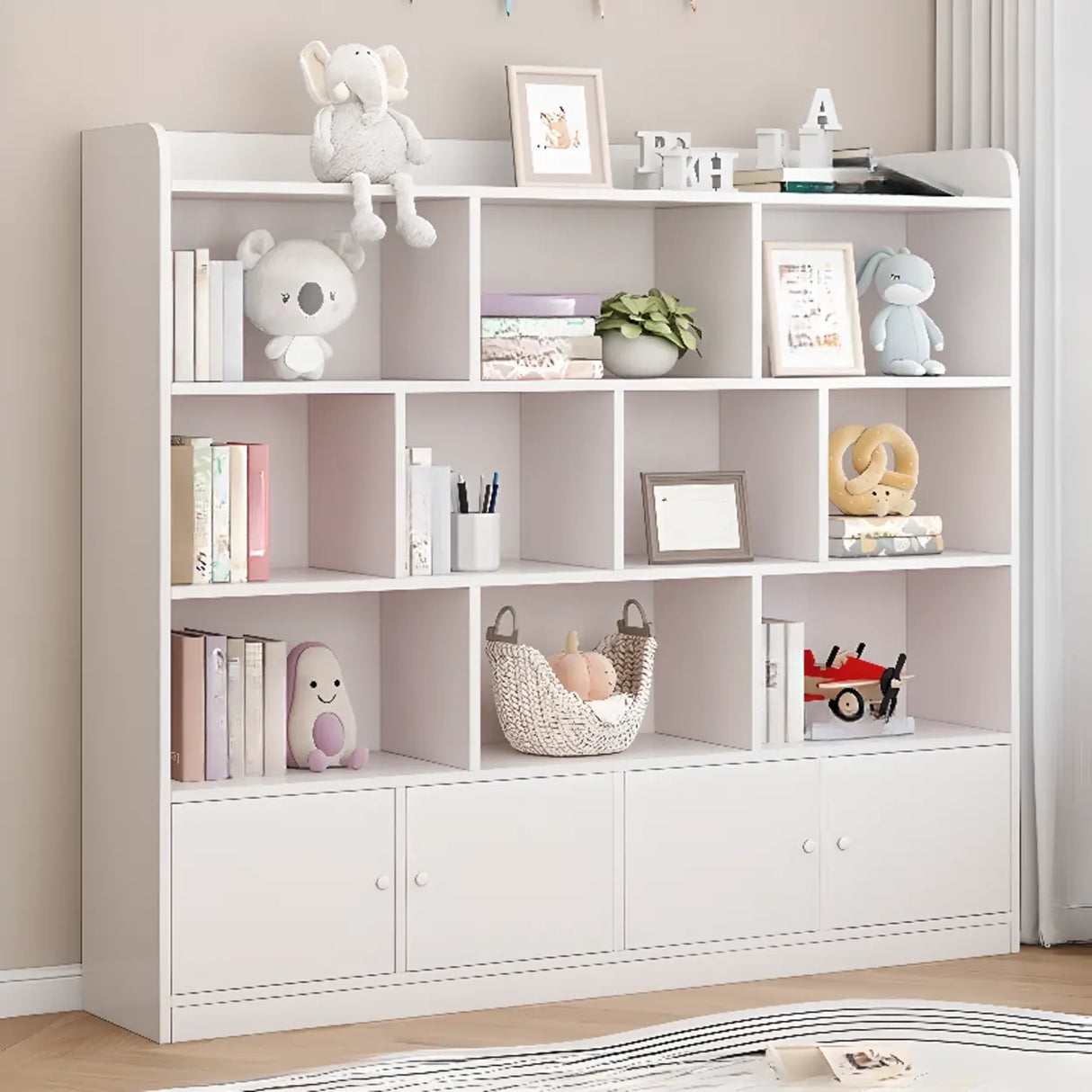 Modern Horizontal White Simple Wood Display Bookcases Image - 3