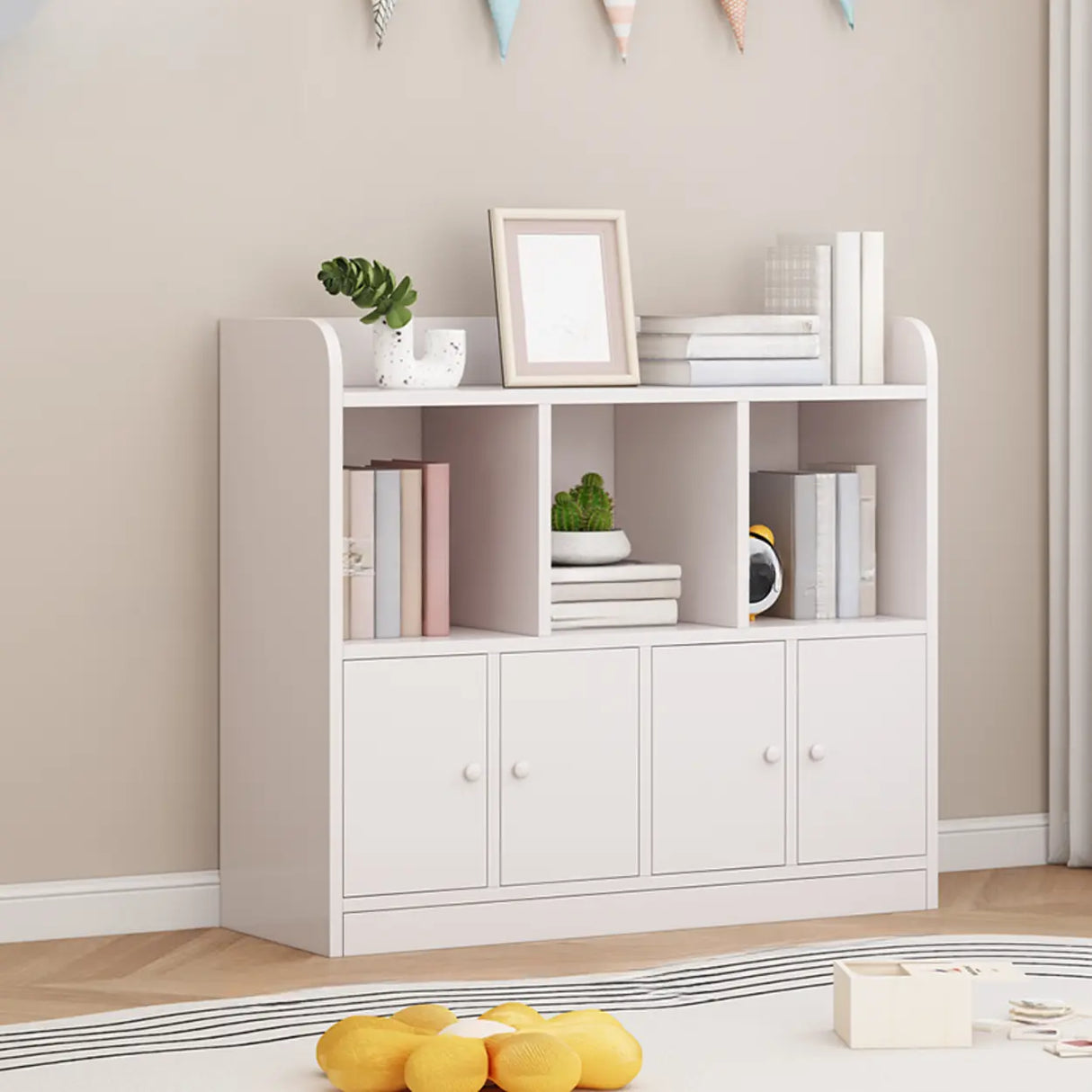 Modern Horizontal White Simple Wood Display Bookcases Image - 4