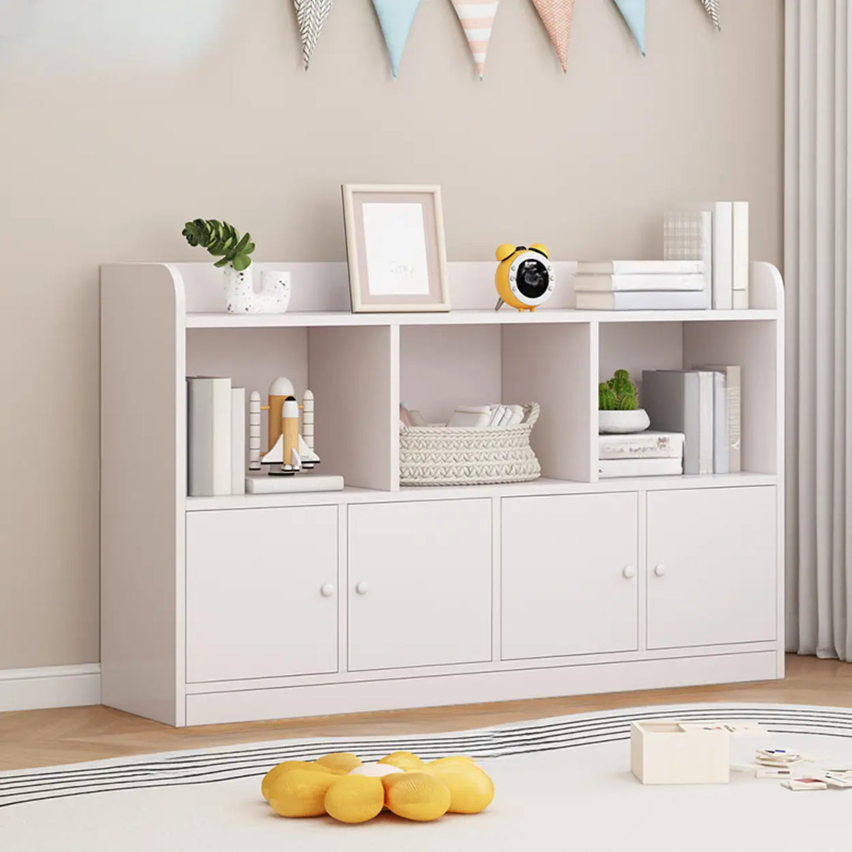 Modern Horizontal White Simple Wood Display Bookcases Image - 8