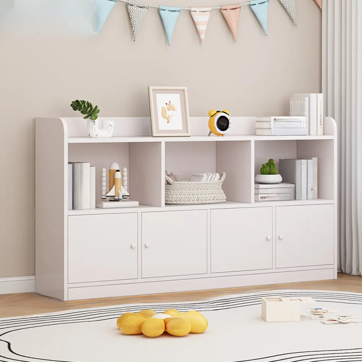 Modern Horizontal White Simple Wood Display Bookcases Image - 9