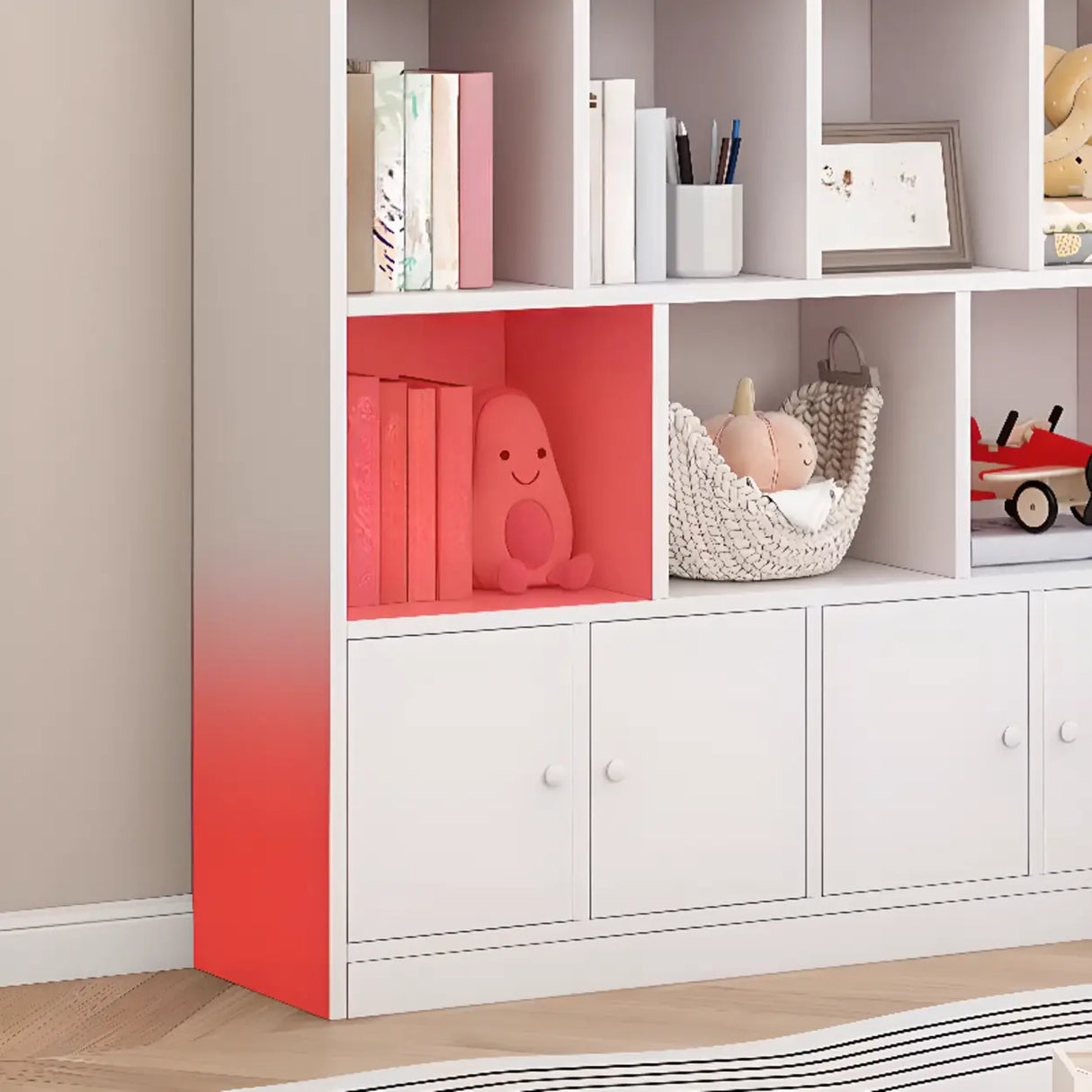 Modern Horizontal White Simple Wood Display Bookcases Image - 10