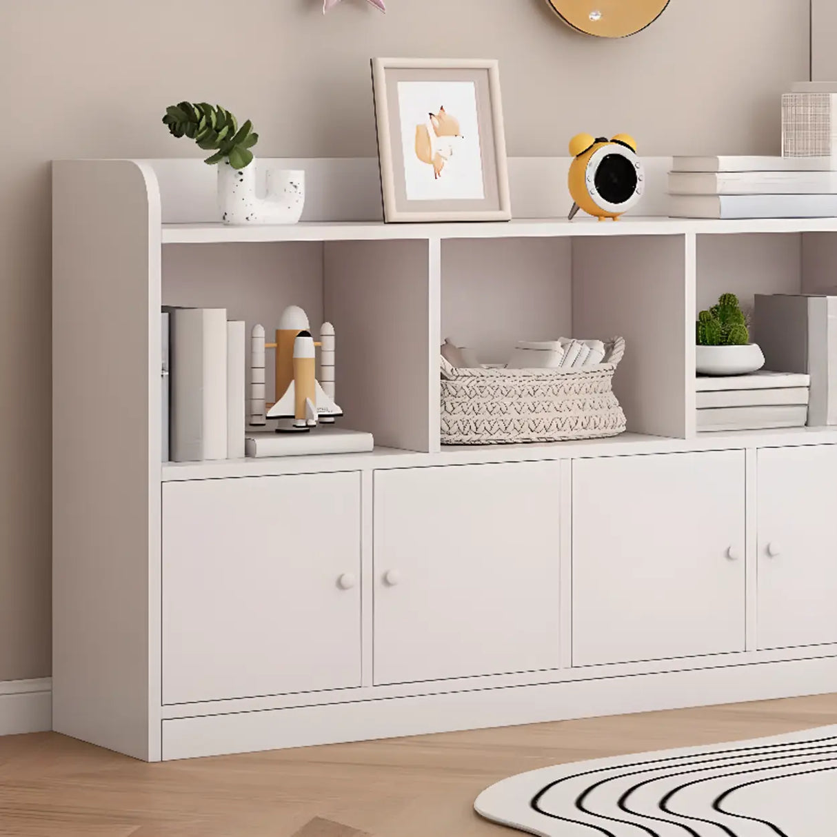 Modern Horizontal White Simple Wood Display Bookcases Image - 11
