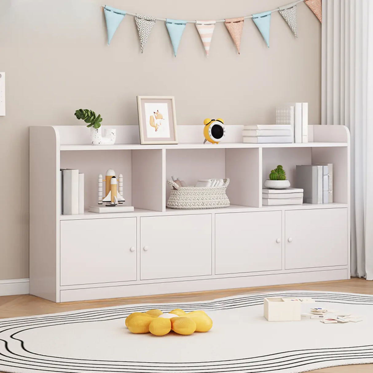 Modern Horizontal White Simple Wood Display Bookcases Image - 12
