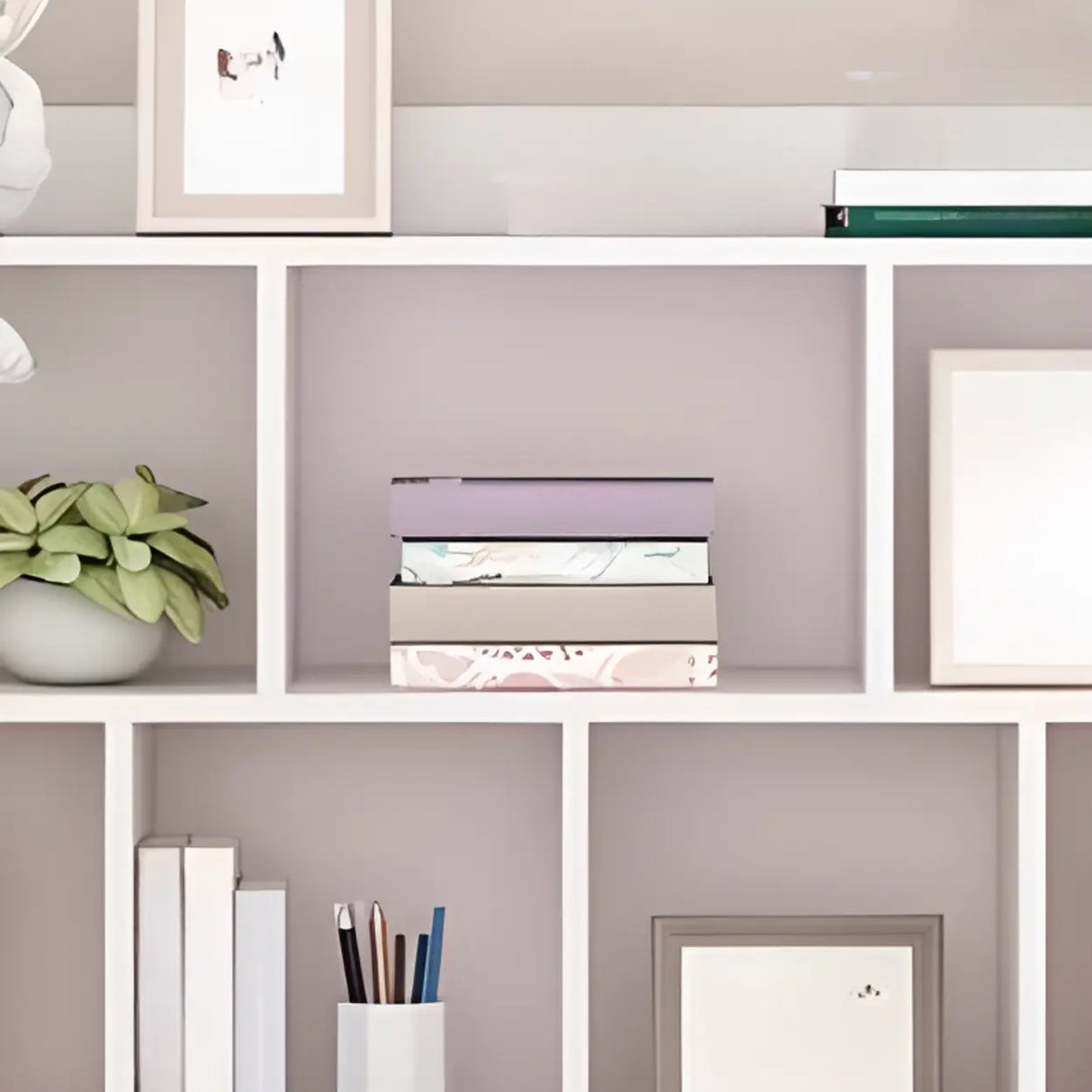 Modern Horizontal White Simple Wood Display Bookcases Image - 13