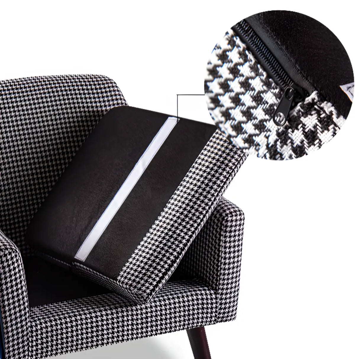 Modern Houndstooth Fabric Living Room Blue Arm Accent Chair Image - 11