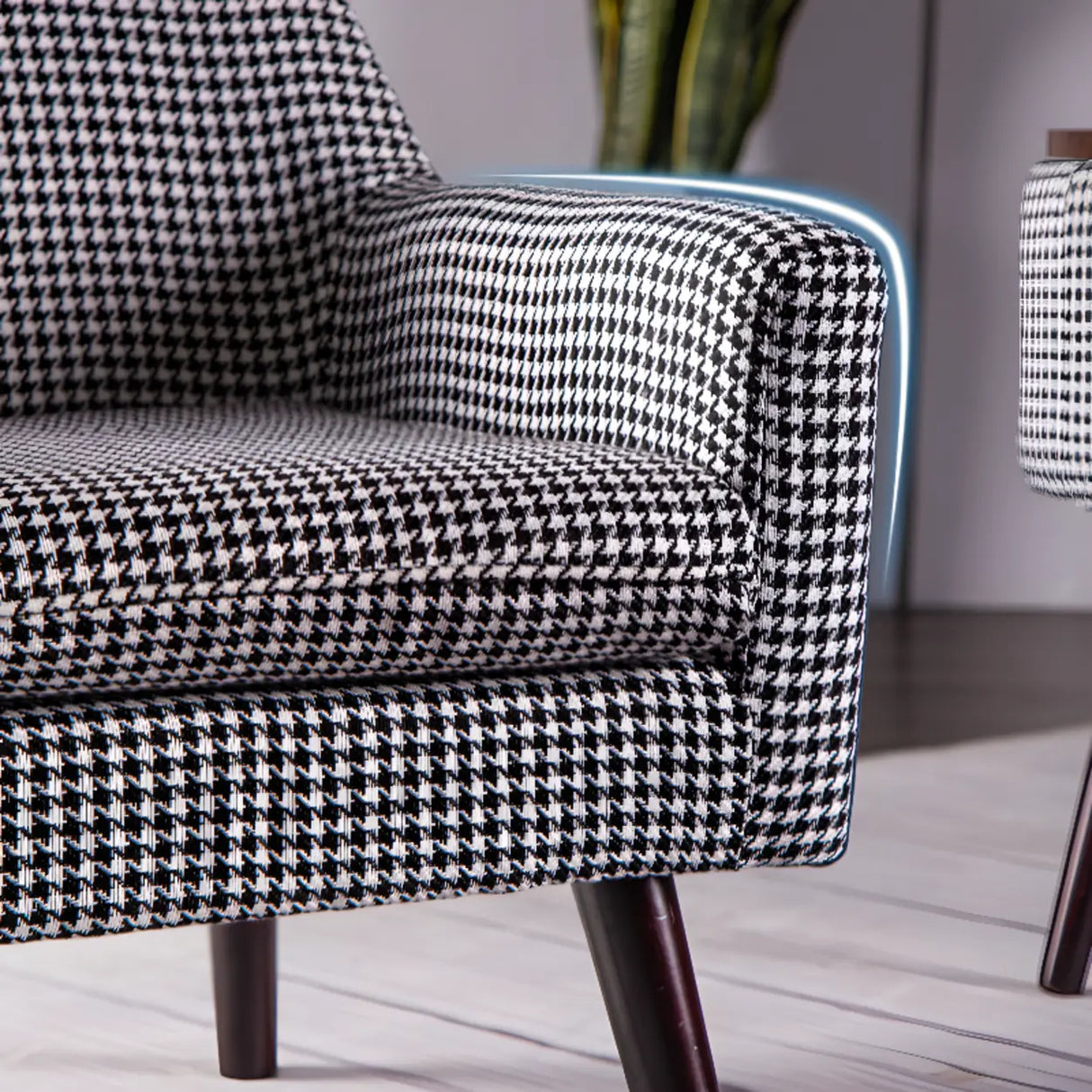 Modern Houndstooth Fabric Living Room Blue Arm Accent Chair Image - 15