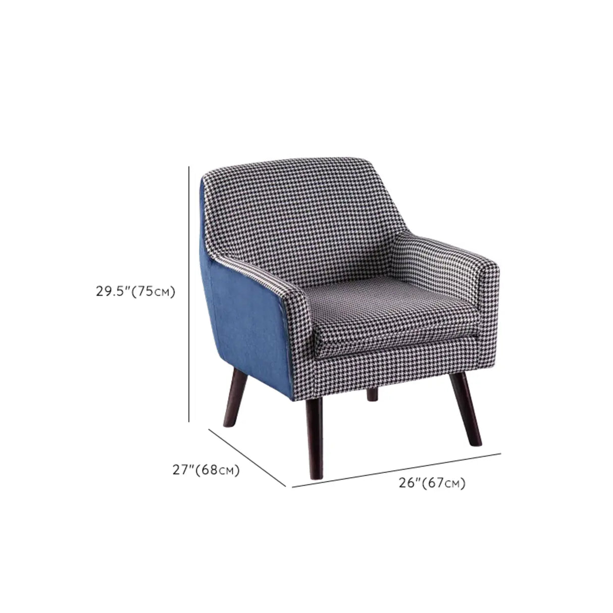 Modern Houndstooth Fabric Living Room Blue Arm Accent Chair