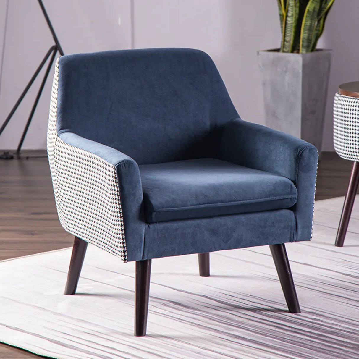 Modern Houndstooth Fabric Living Room Blue Arm Accent Chair Image - 7