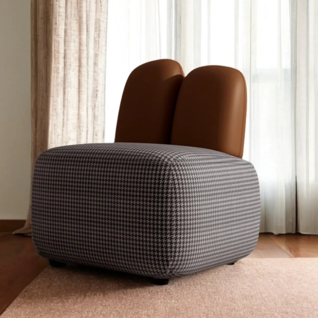 Modern Houndstooth Grey Ergonomic Rabbit Ear Accent Chair Image - 1