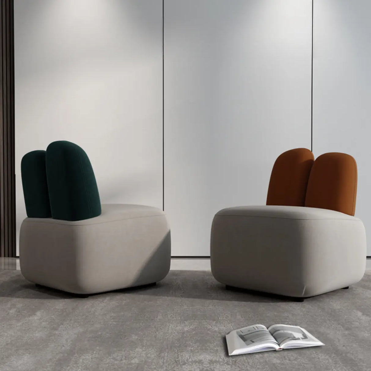 Modern Houndstooth Grey Ergonomic Rabbit Ear Accent Chair Image - 6