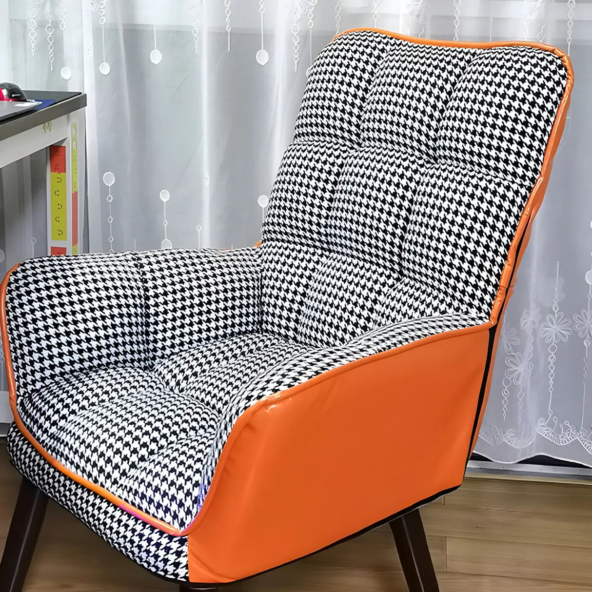 Modern Houndstooth Task Cushioned Wood Office Chair Image - 12