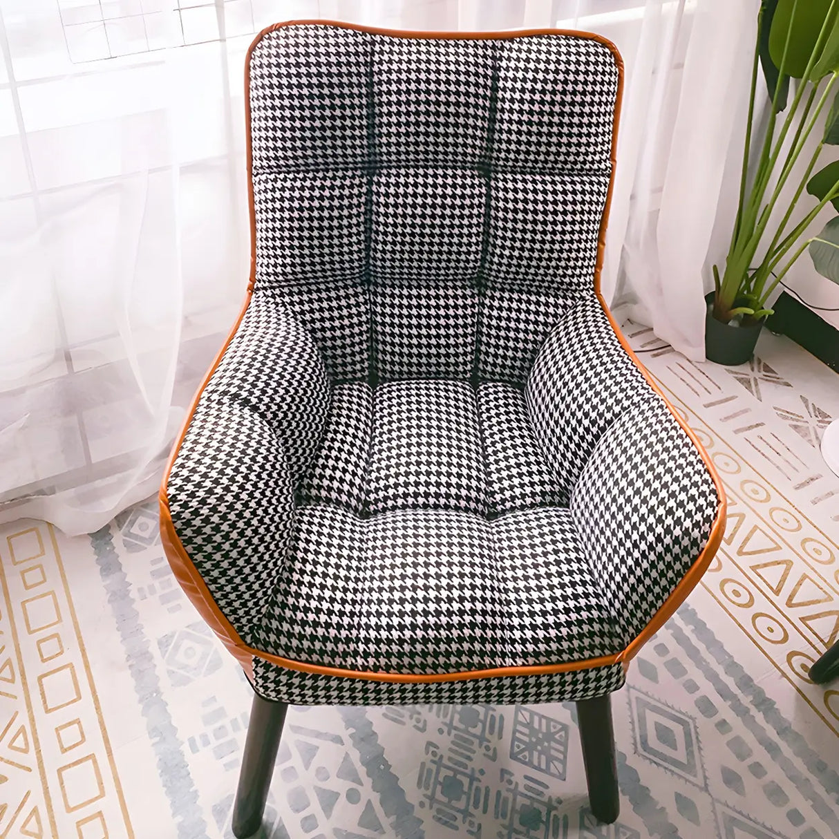 Modern Houndstooth Task Cushioned Wood Office Chair Image - 19