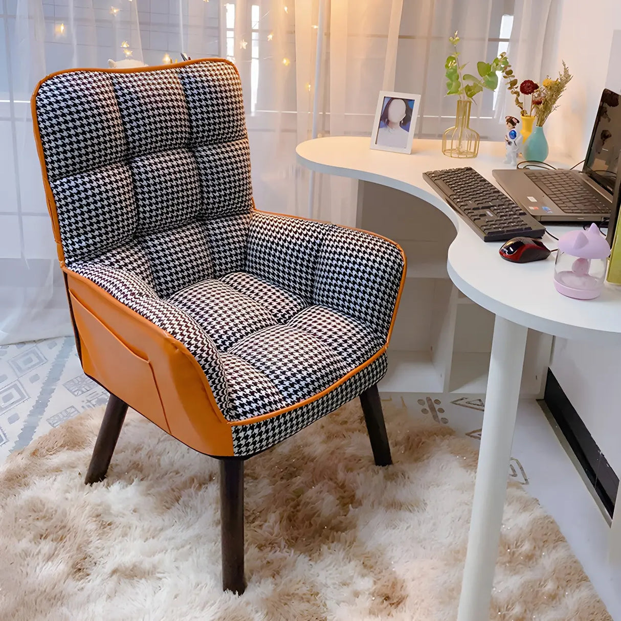 Modern Houndstooth Task Cushioned Wood Office Chair Image - 1