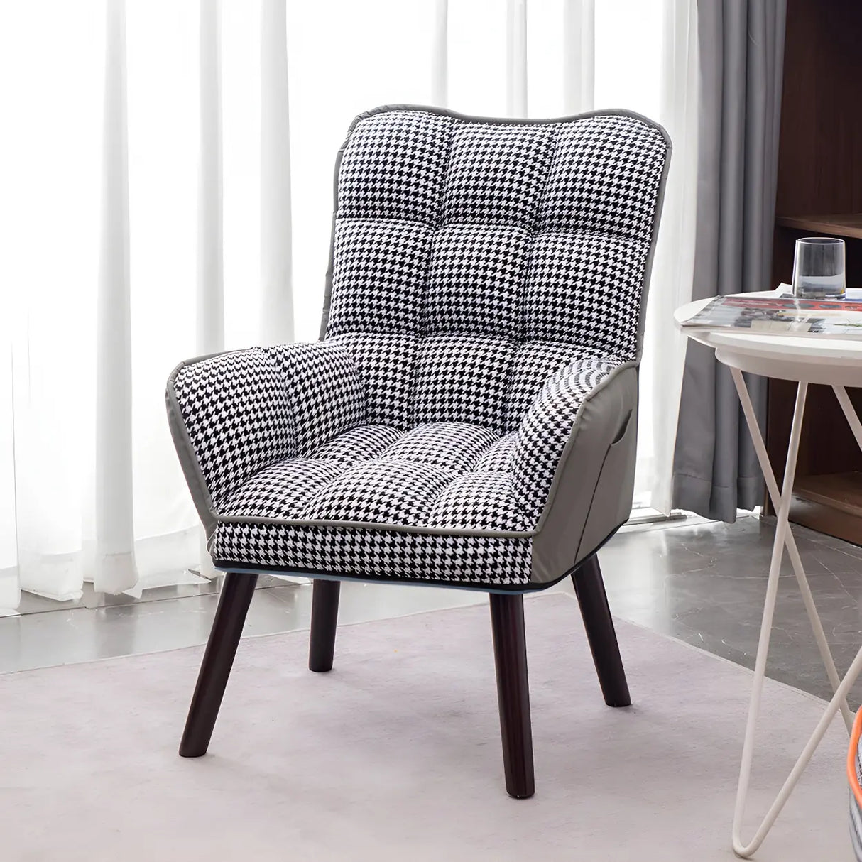 Modern Houndstooth Task Cushioned Wood Office Chair Image - 2