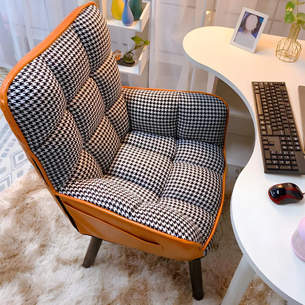 Modern Houndstooth Task Cushioned Wood Office Chair Image - 4