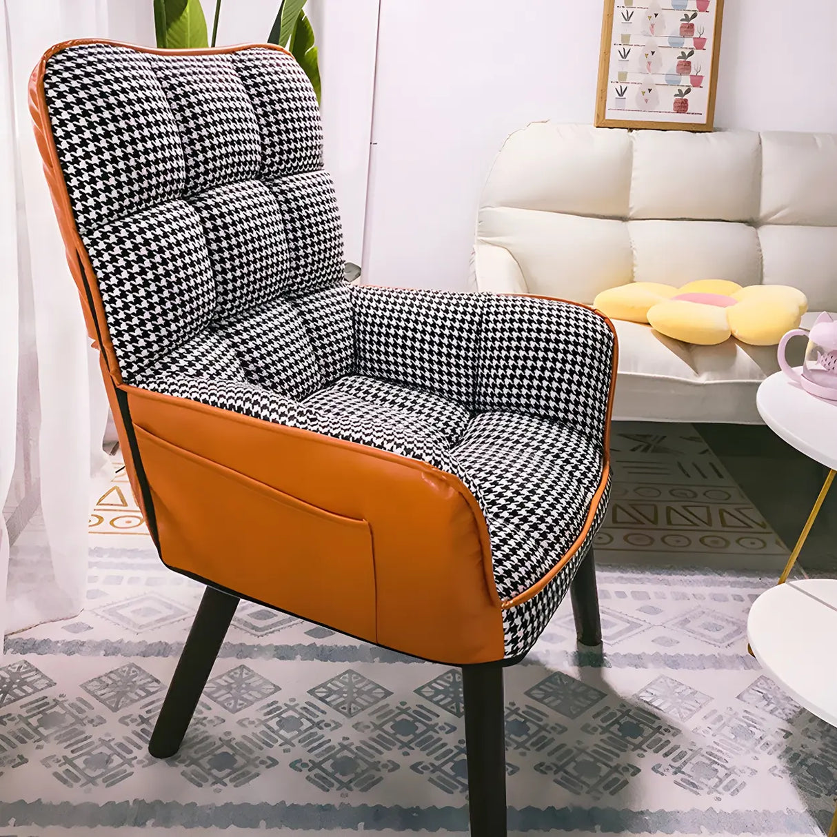 Modern Houndstooth Task Cushioned Wood Office Chair Image - 6