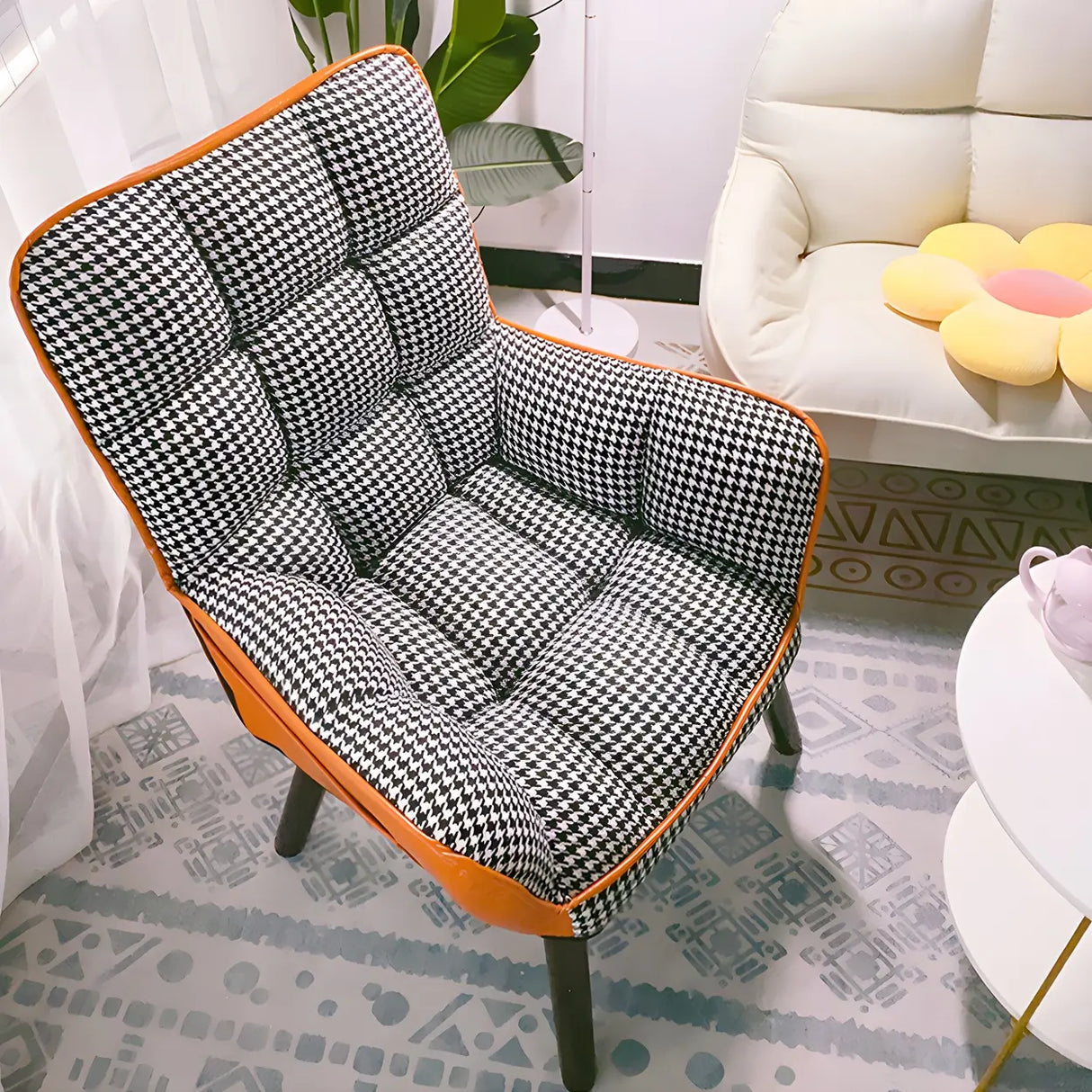 Modern Houndstooth Task Cushioned Wood Office Chair Image - 7