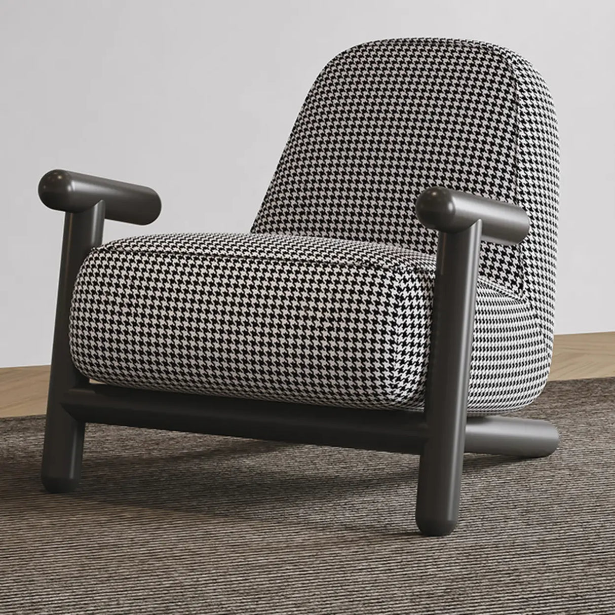 Modern Houndstooth Wood Lounge Accent Chair with Arms Image - 1