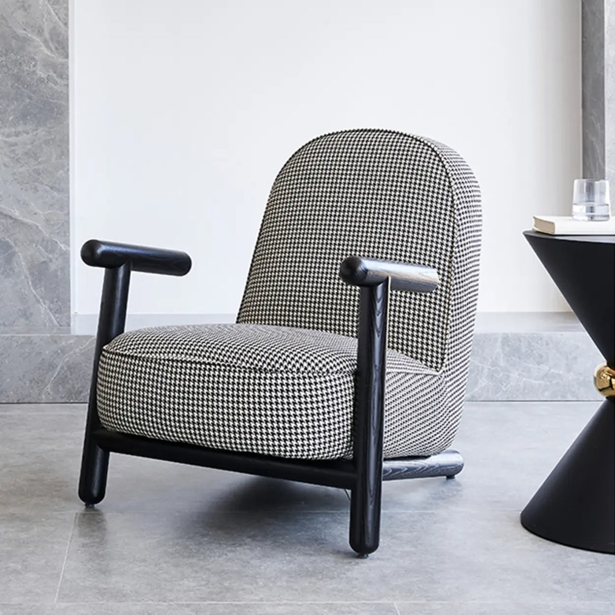 Modern Houndstooth Wood Lounge Accent Chair with Arms Image - 3