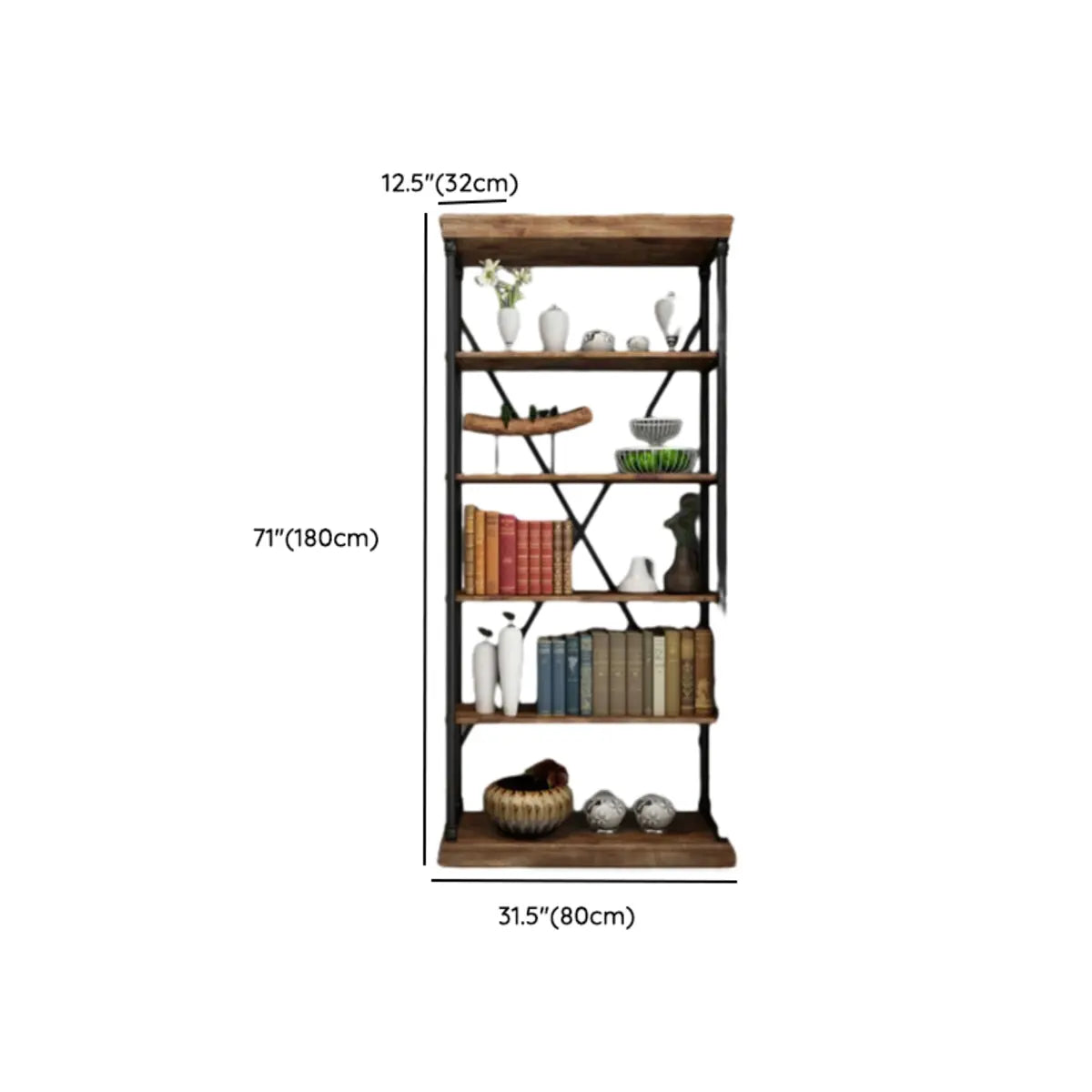 Modern Industrial 5-Tier Metal Frame Black Bookshelf Image - 14