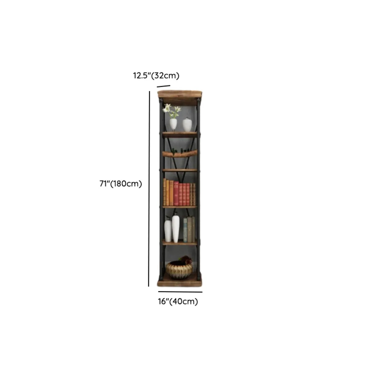 Modern Industrial 5-Tier Metal Frame Black Bookshelf Image - 15